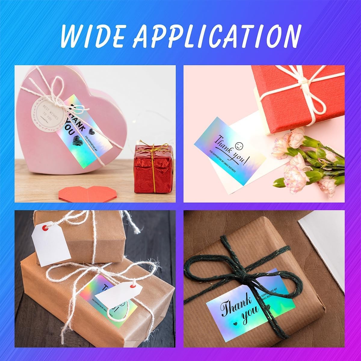 240Pcs Thank You Cards for Small Business, 6 Unique Styles of Holographic Gratit