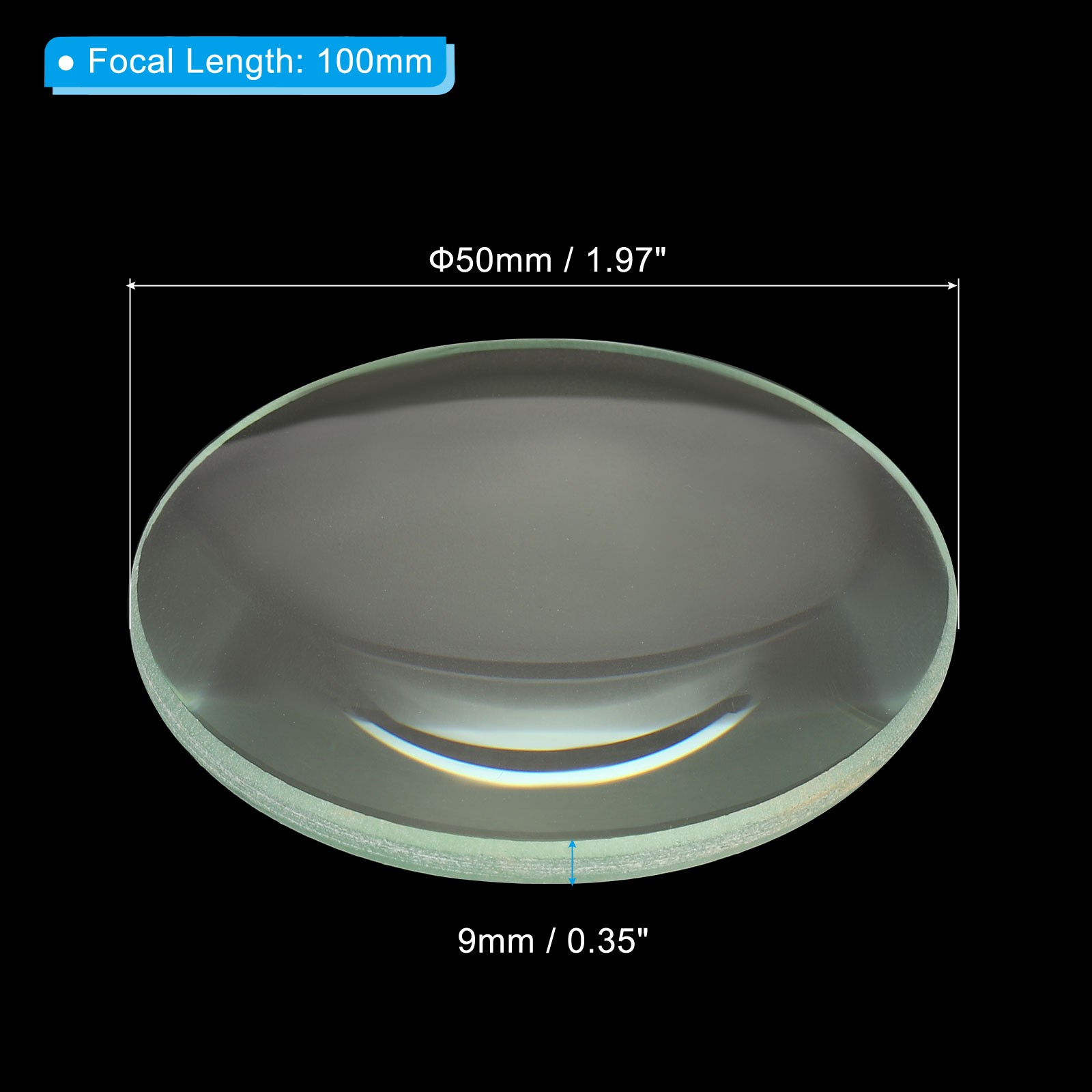2 Pcs 100mm Focal Length Double Convex Lens 50mm Diameter 9mm Height