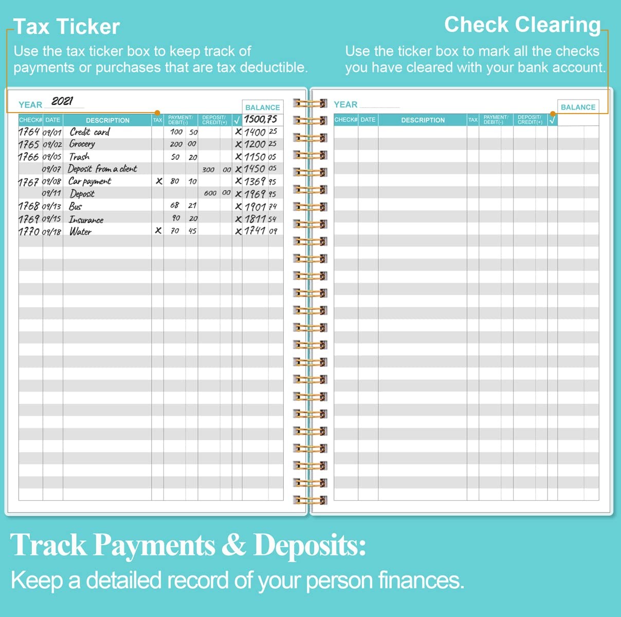 Heveboik Check Registers for Personal Checkbook – A5 Checkbook Register for Pers