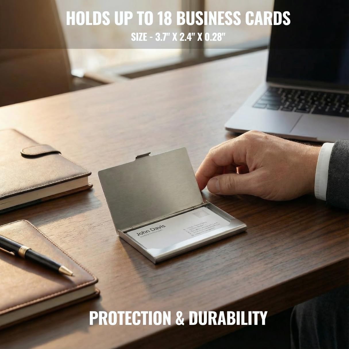 Business Card Holder, for Men and Women, Slim Minimalist Design Case, Stainless
