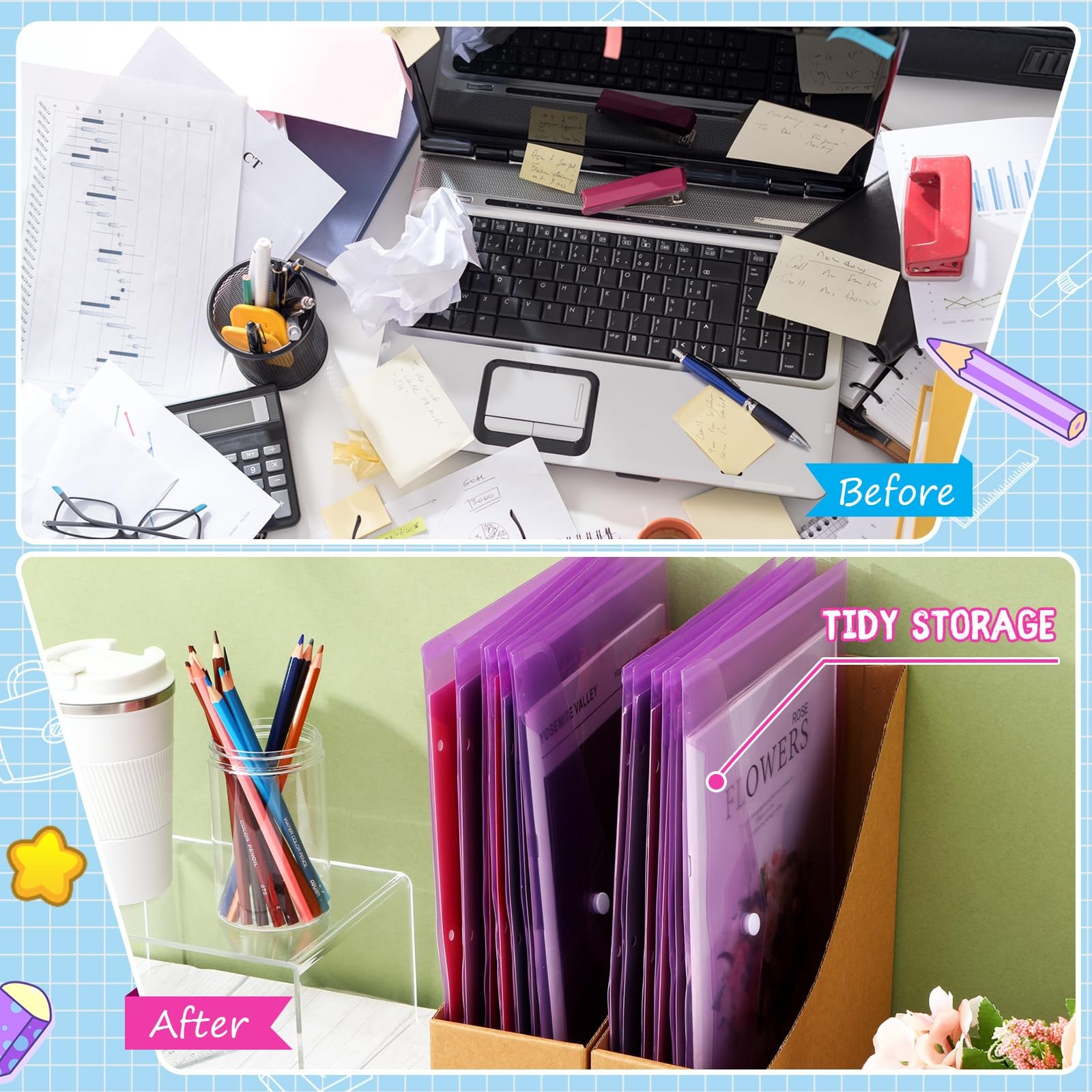 100 Pcs Clear Envelopes with Snap Button Closure Bulk A4 Letter Size Clear Pl…