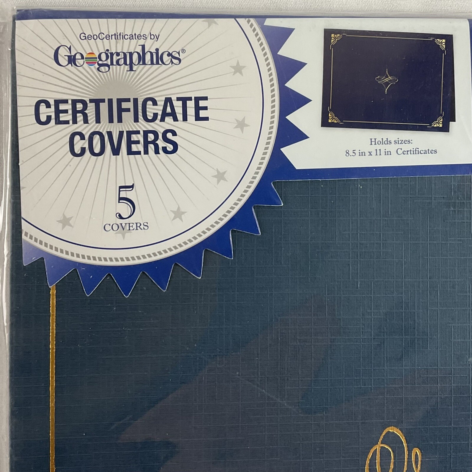 Geographics | Certificate Covers | Blue & Gold | Holds 8.5×10 | 2 Packs of 5