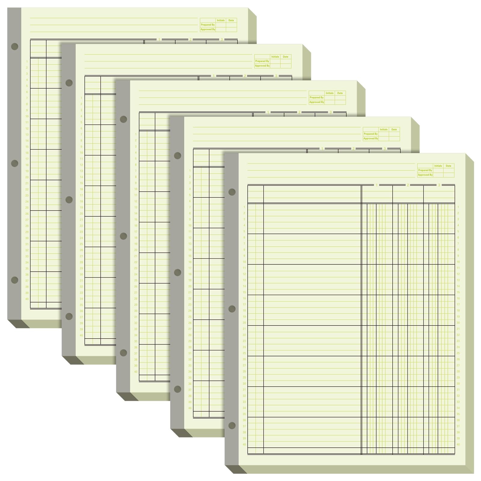 Zhanmai 5 Pack 250 Sheets Analysis Columnar Books 3 Hole 8.5 x 11″, green