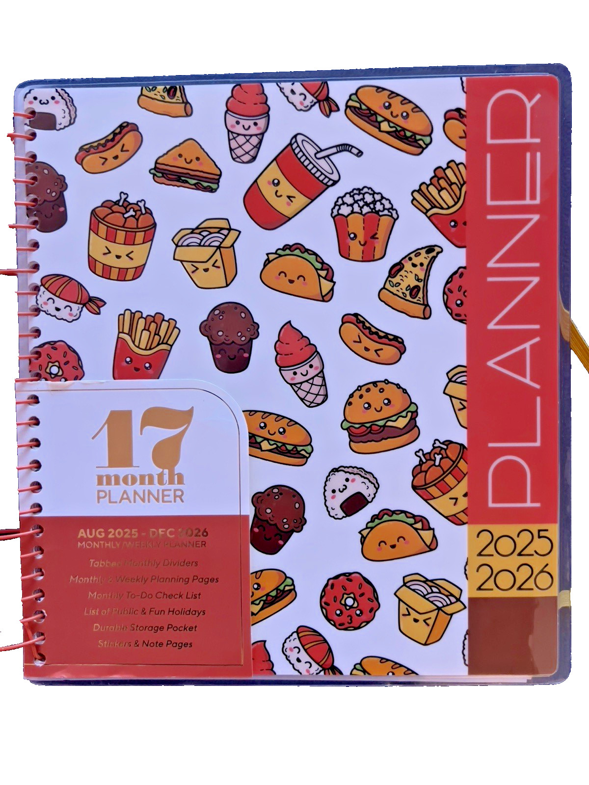 17 Month Planner FAST FOODIE Aug 2025 – Dec 2026 Weekly Planning Note Page Gift
