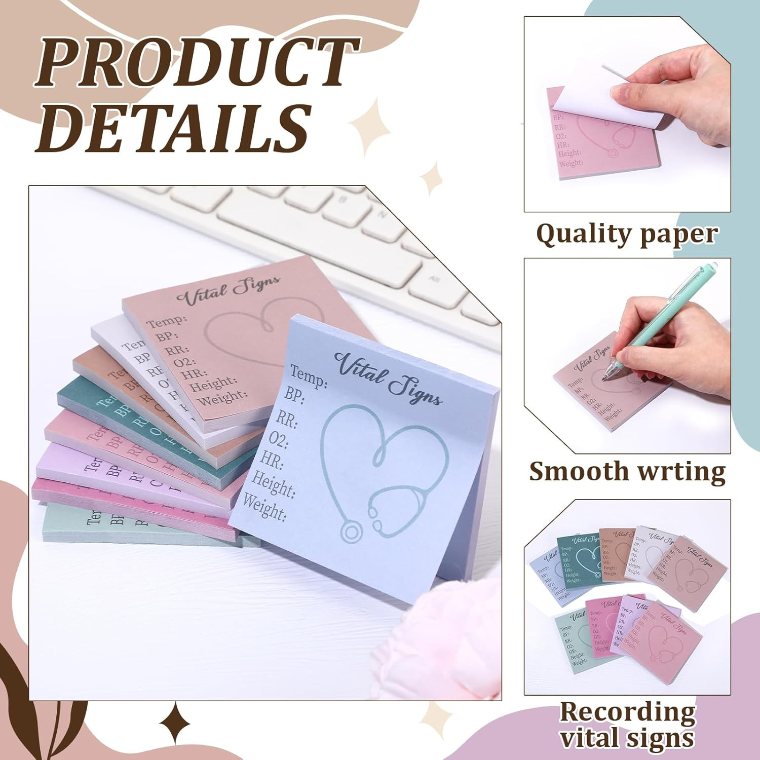 9 Pcs Vital Signs Sticky Notes Cute Self Stick Notepads Easy to Post Desk Sup…