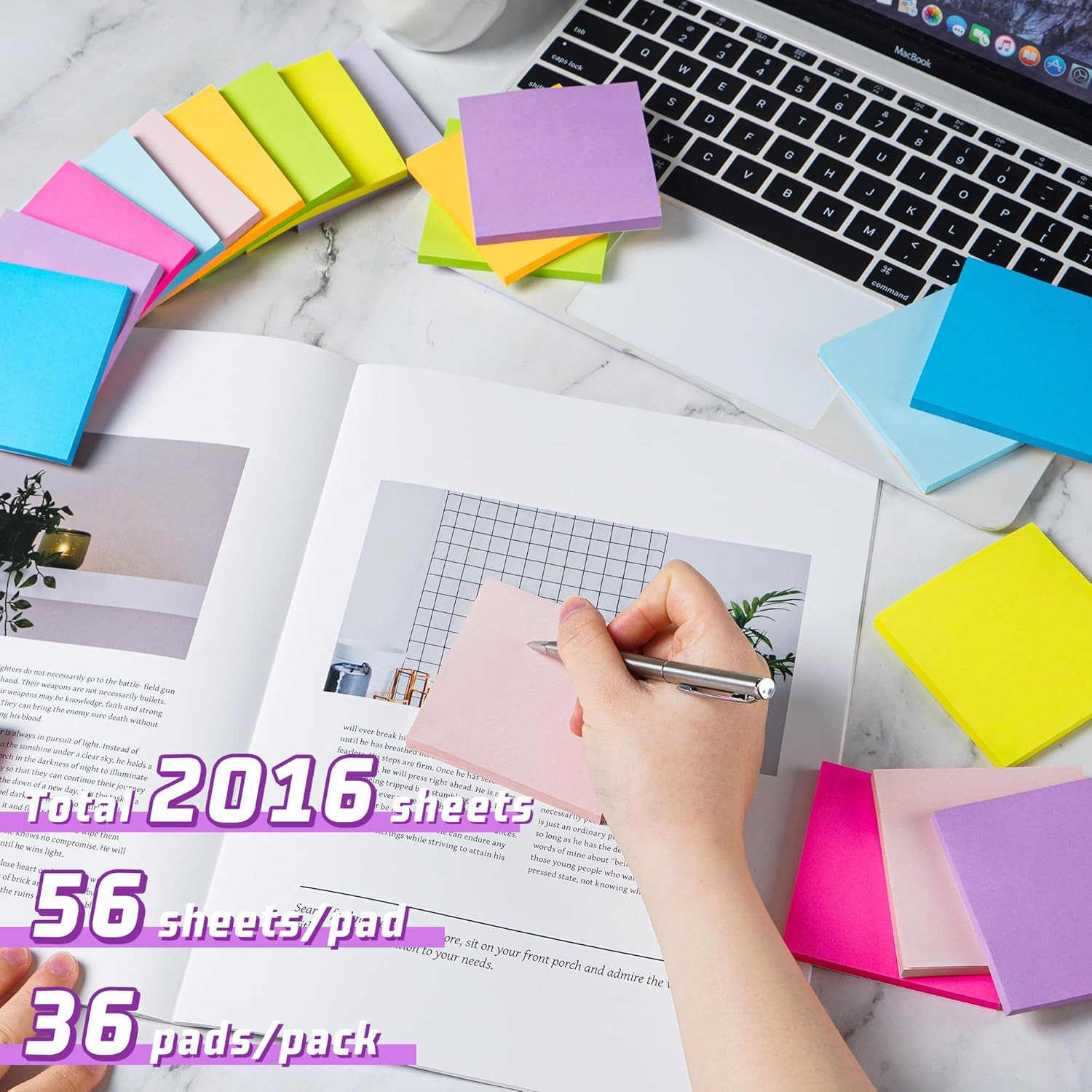 3X3 Sticky Notes 36 Pads, 9 Bright Colors Self-Adhesive Memo Pads, Strong Adhesi