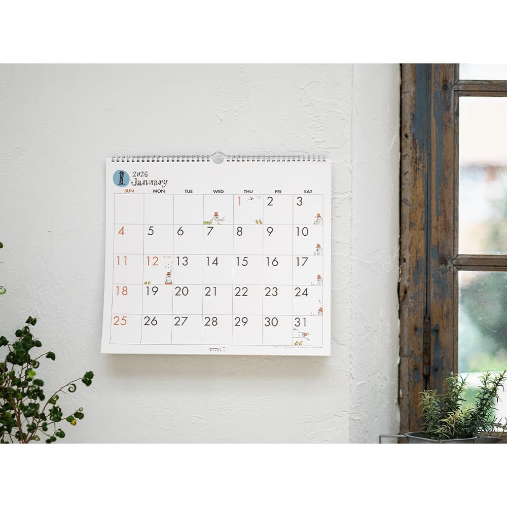 MIDORI 2026 Wall Calendar, Large, Old Man Pattern, 31375006