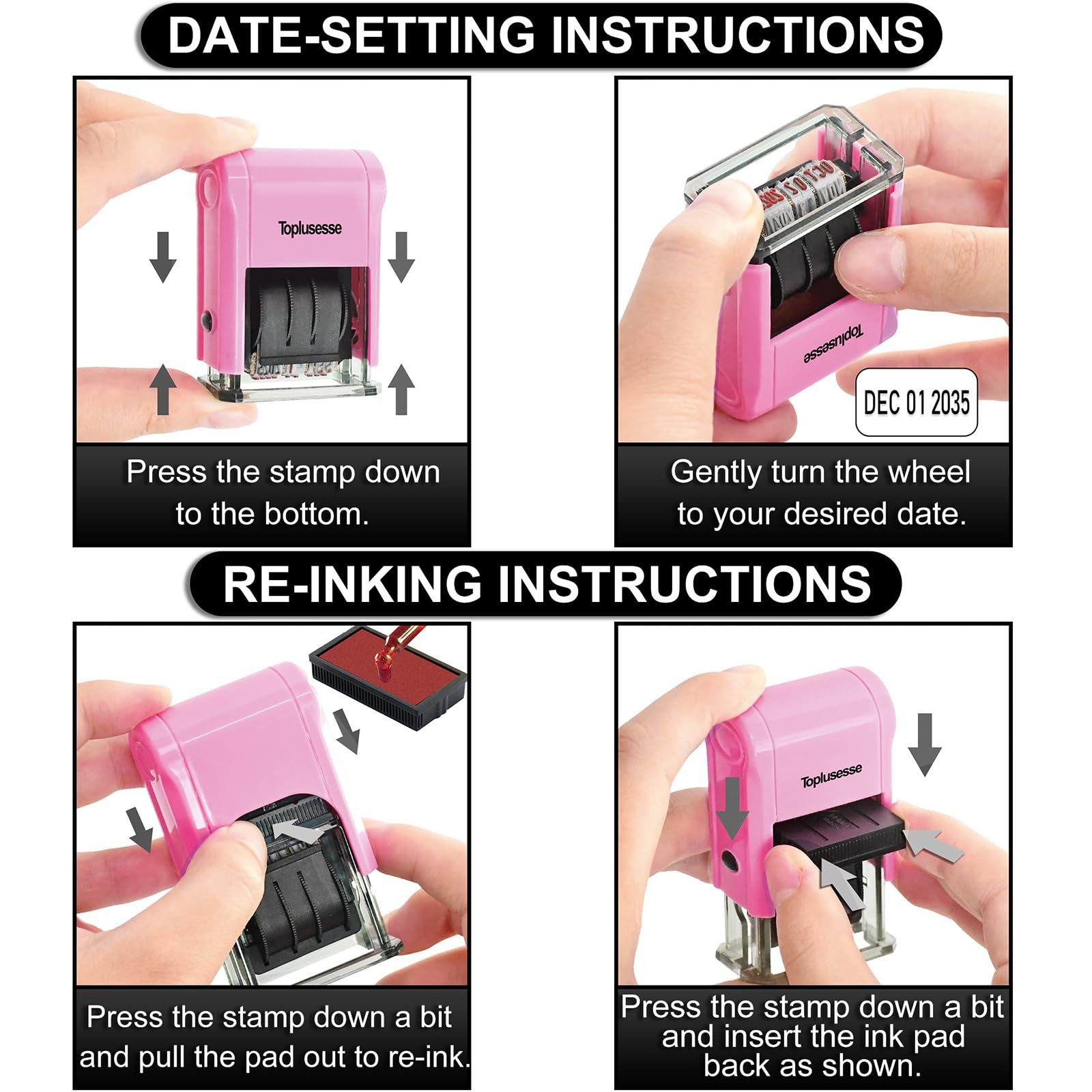 Date Stamp Self Inking Dater Stamp for Business 12 Band Purple Mount Black
