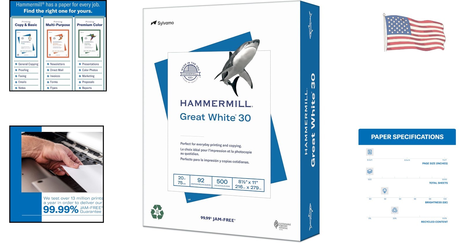 Great White 8.5×11 Recycled Paper – 500 Sheets, 30% Post-Consumer Fiber