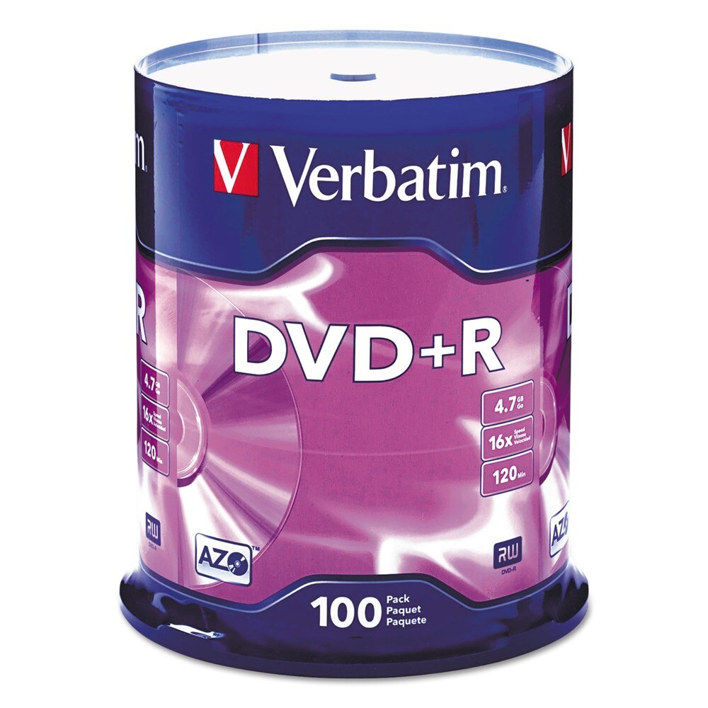 Verbatim 95098 4.7 GB DVD+R Recordable Disc – Silver (100/PK) New