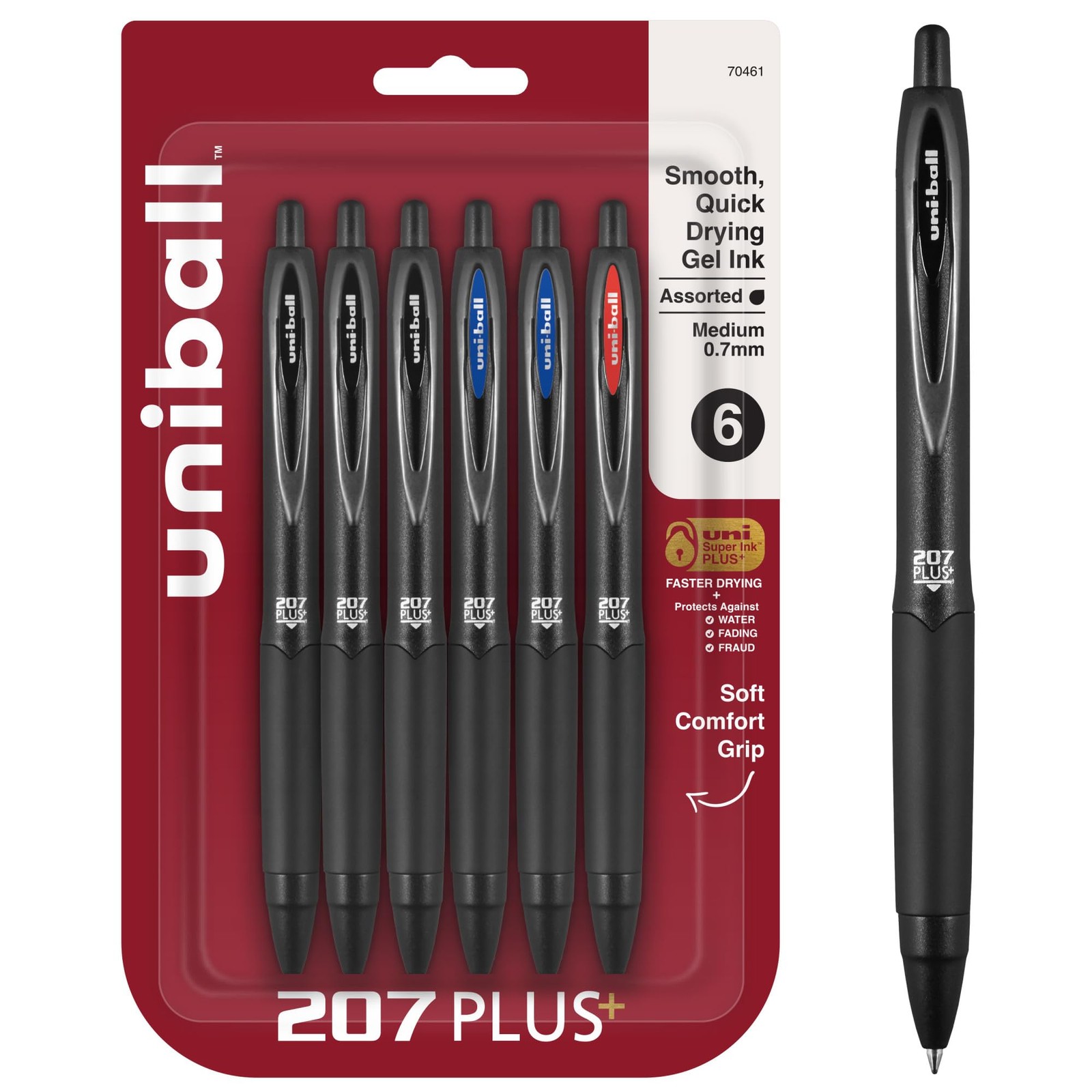 4pk Uni-ball 207 Plus+ Retractable Gel Pens Assorted Colors 0.7mm Medium