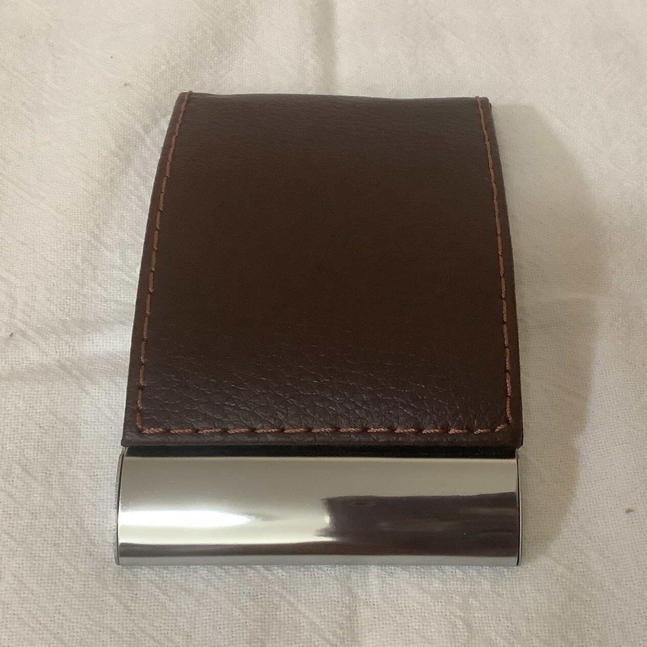 New Business Card Holder Brown Faux Leather