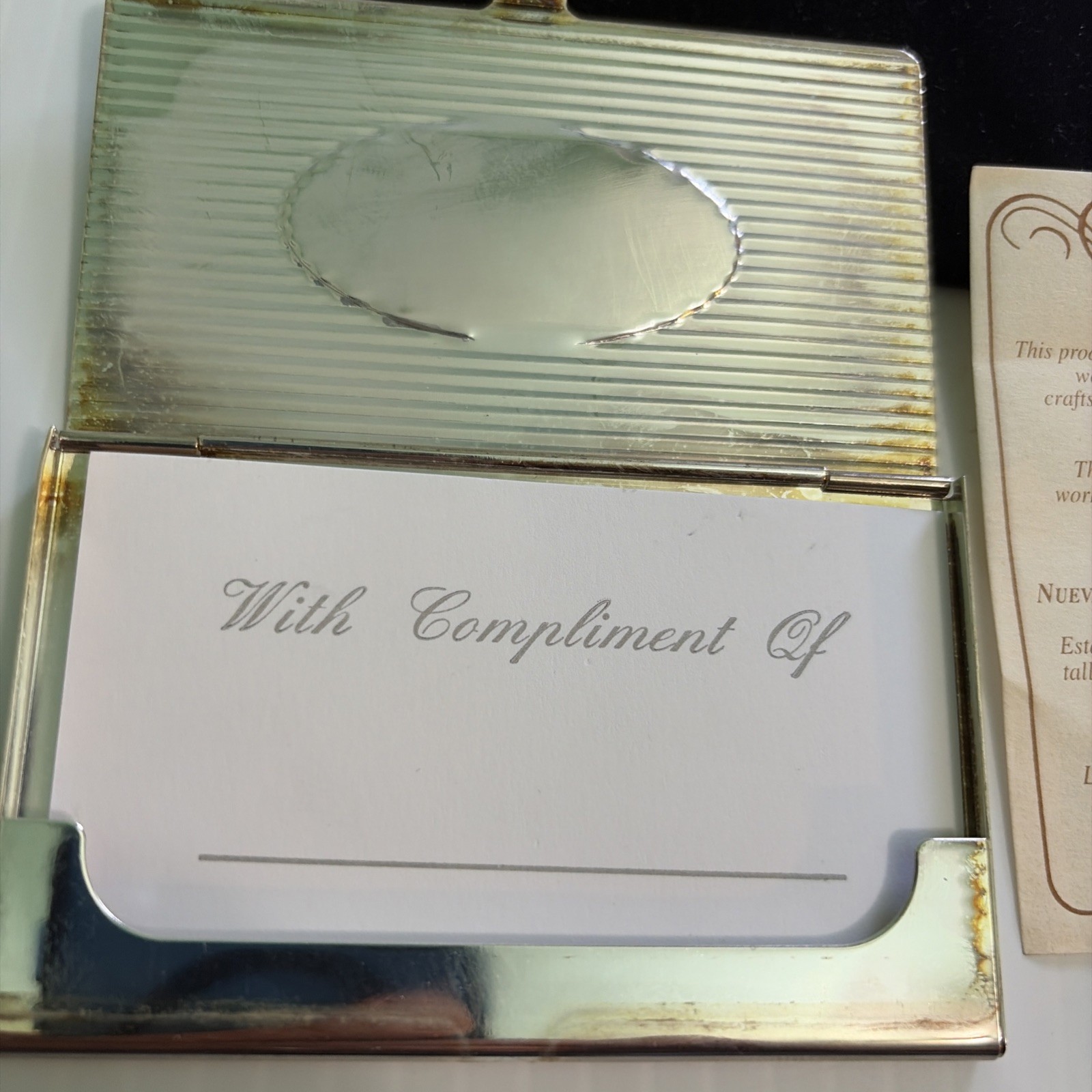 Sterling Silver Plated Business Card Case Holder Hinged with bag and box