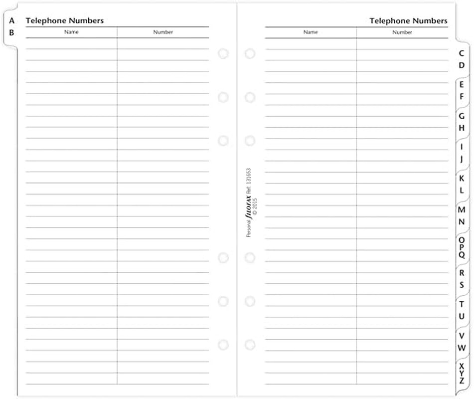 Personal A-Z Slimline Index White Name and Telephone Numbers