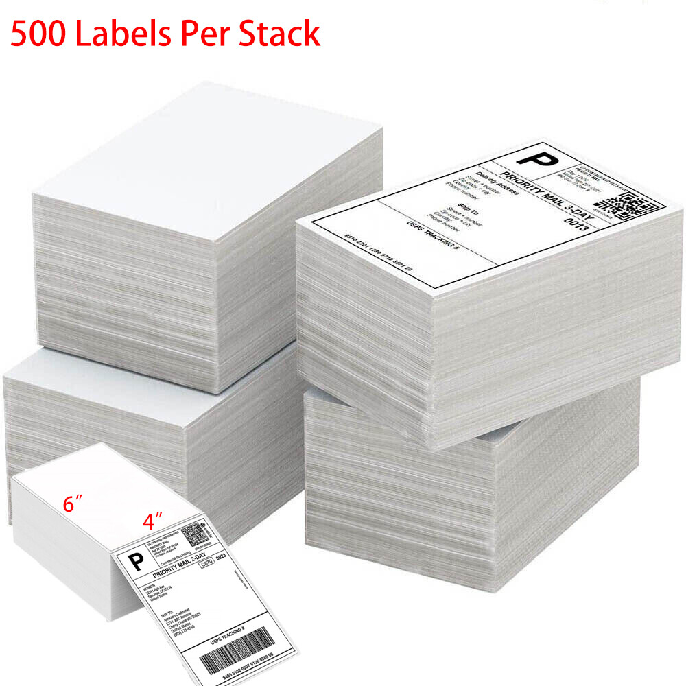 500/Stack 4x 6 Fanfold Direct Thermal Shipping Labels for Zebra & Rollo Printers