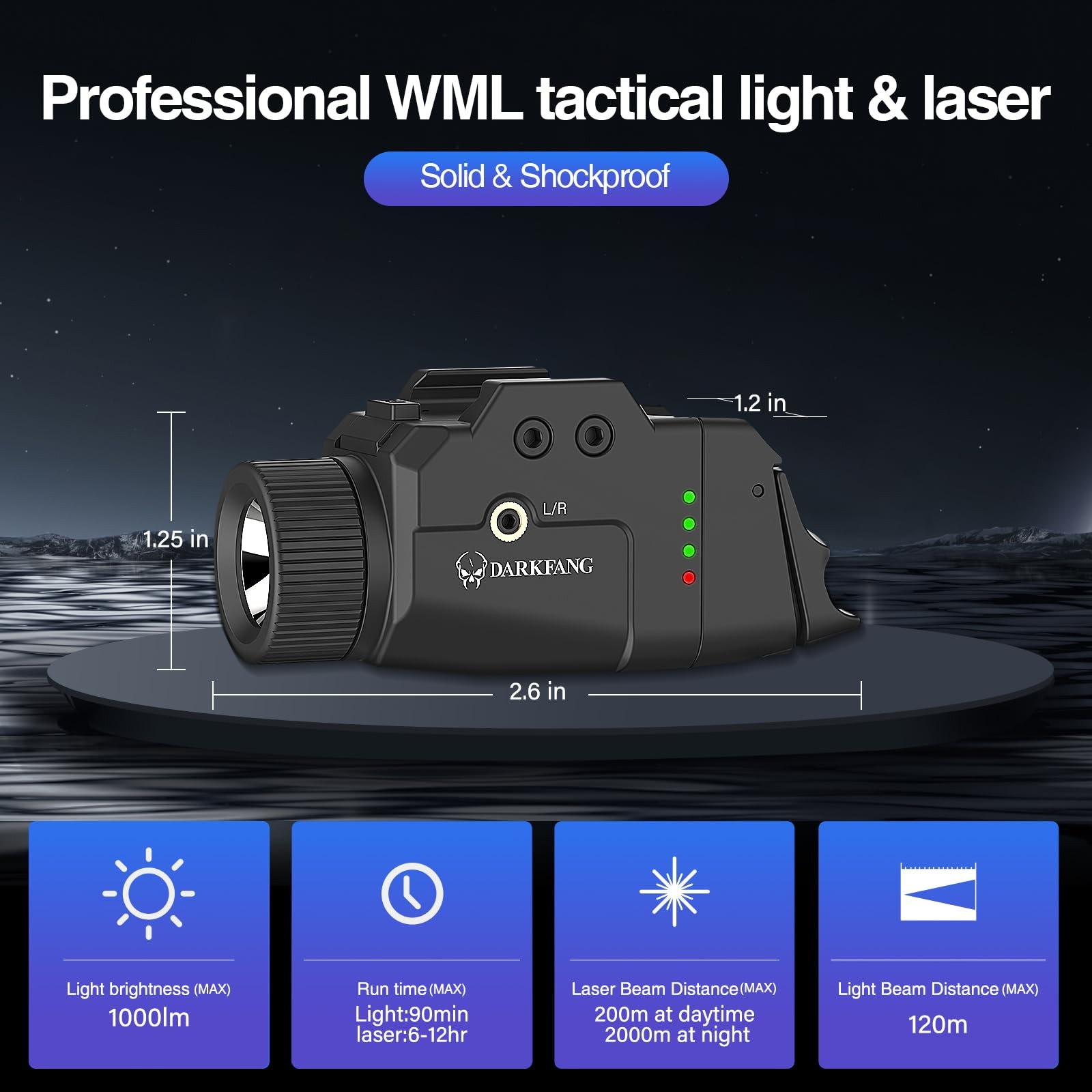 DARKFANG 1000 Lumen Tactical Weapon Light Laser Combo with High Green