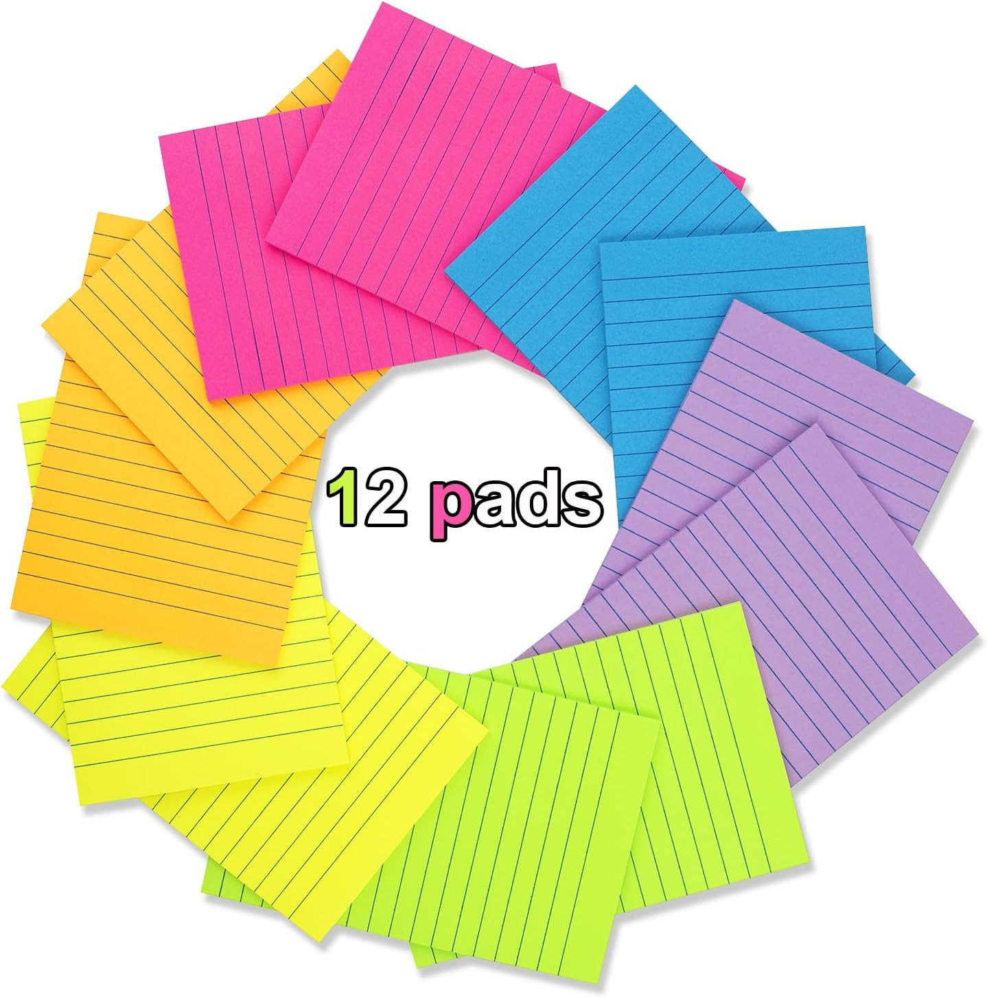 (12 Pack) Lined Sticky Notes 4X6 In,Large Notepads with Lines,Ruled Stickies Sup