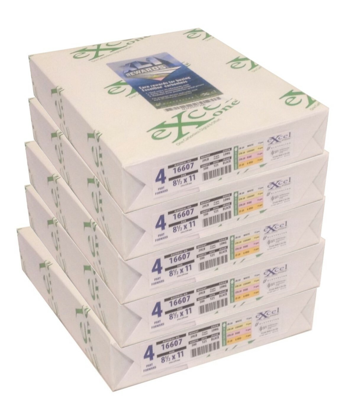Excel One (16607) Carbonless Paper, 8.5 x 11, 4-Part Forward -5 Reams (625 Sets)