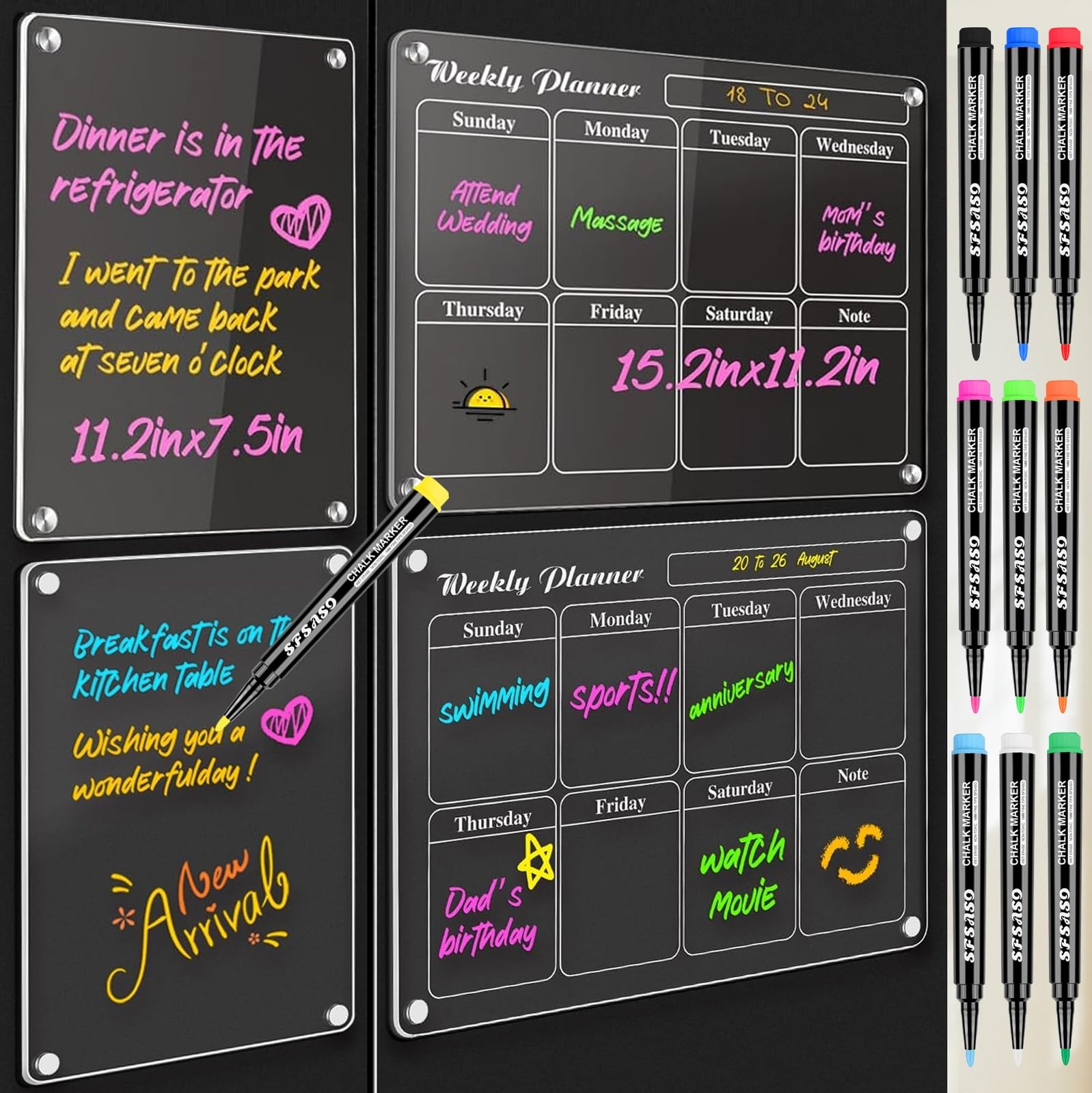 Liquid Chalk Markers for Acrylic Fridge Calendar Planning Board, Clear Glass