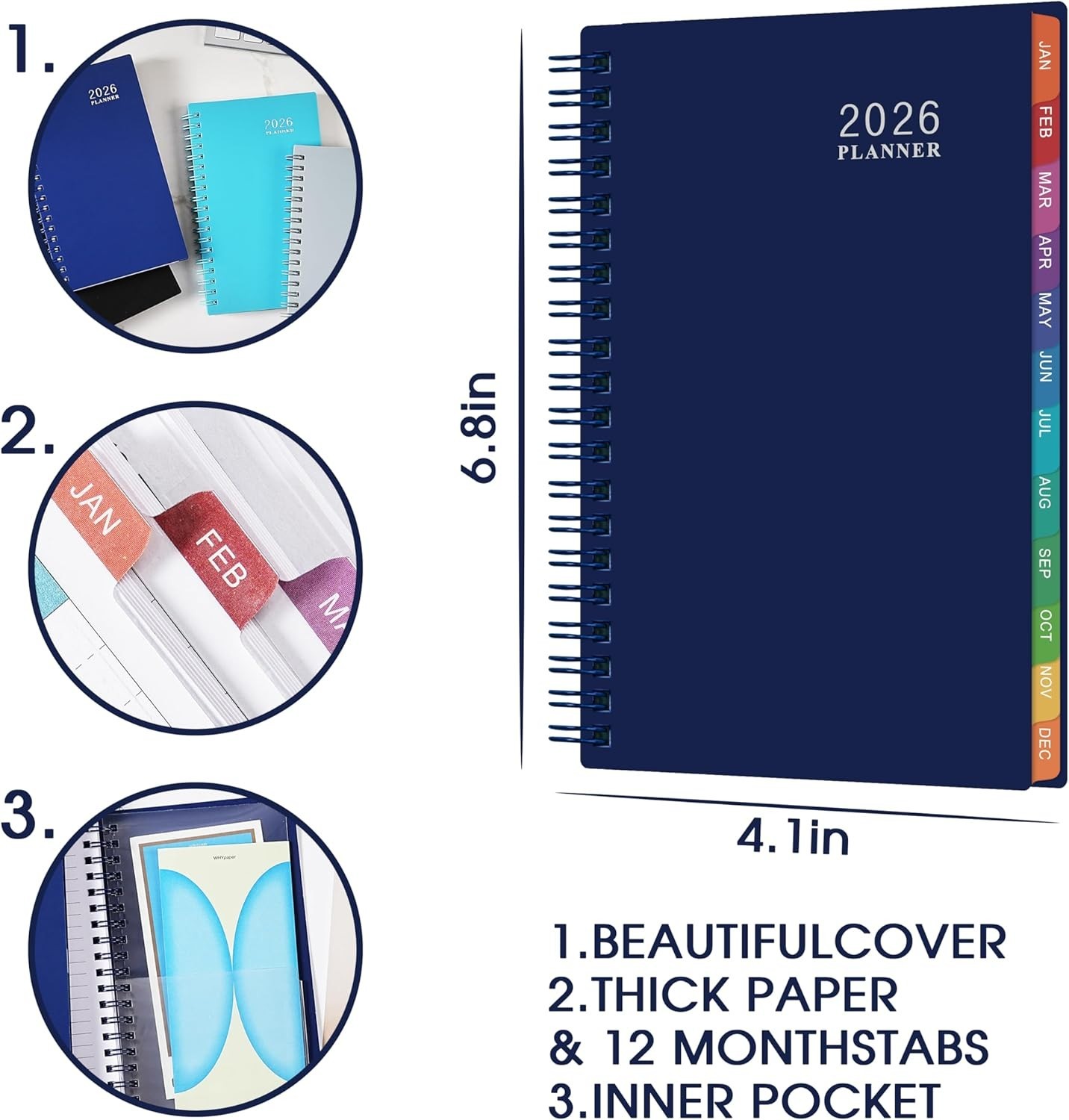 Navy Blue 2026 Pocket Planner with Weekly & Monthly Layout – On-the-Go Essential