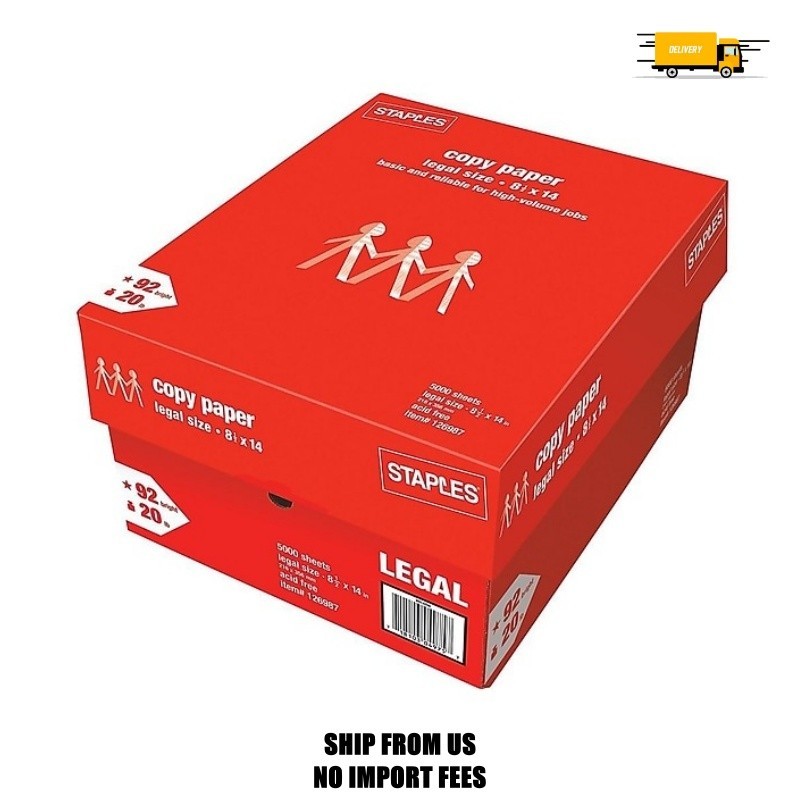 Staples Copy Paper, 8.5″ x 14″, 20 lbs., White, 500 Sheets/Ream, 10 Reams/Carton