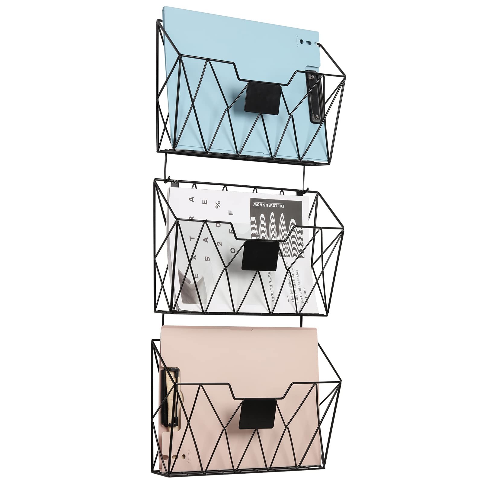 Wall File Organizer for Office Hanging Wall File Holder and Basket Set of 3 H…