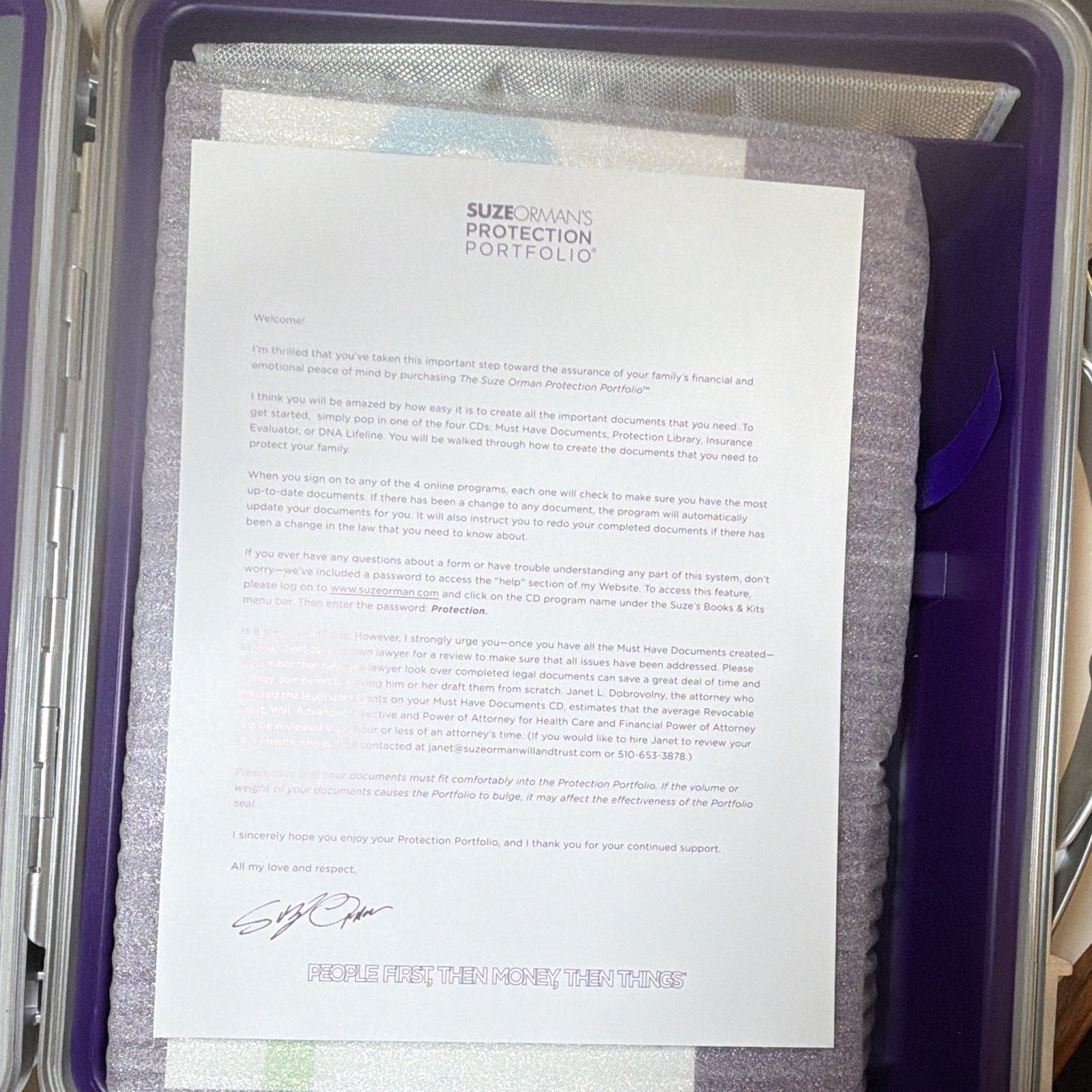Suze Orman’s Protection Portfolio Hard Case Document Sleeve Silver/Purple