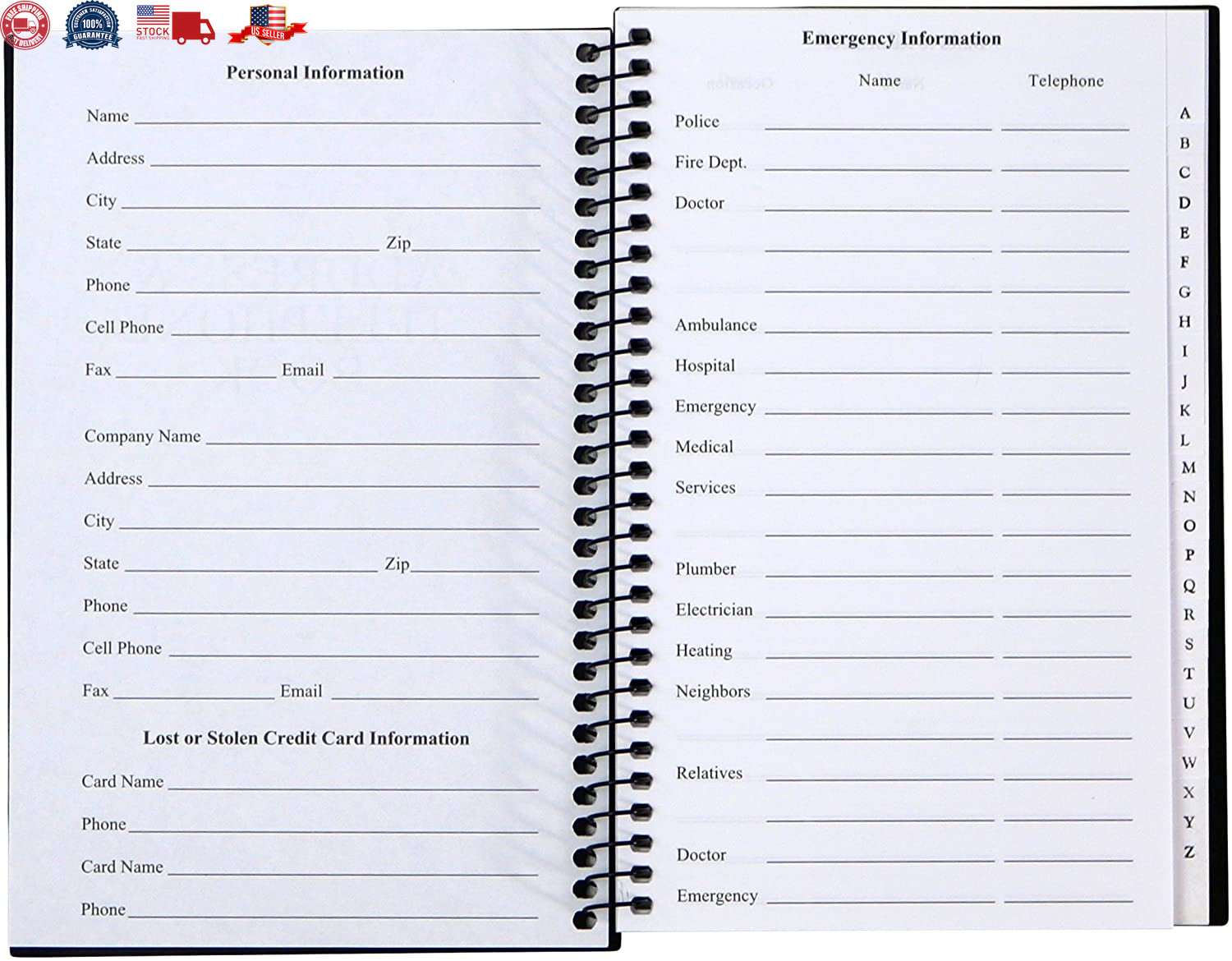 Iconikal Spiral-Bound Address and Telephone Book with Plastic Cover, Black