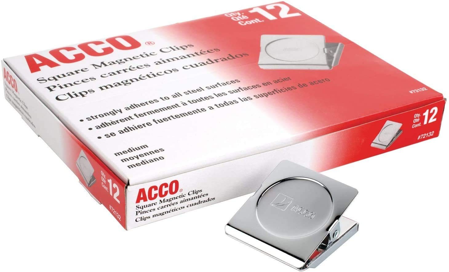 ACCO Square Magnetic Clip, 1 3/4-Inch Size, Medium, 12 Per Pack (A7072132)