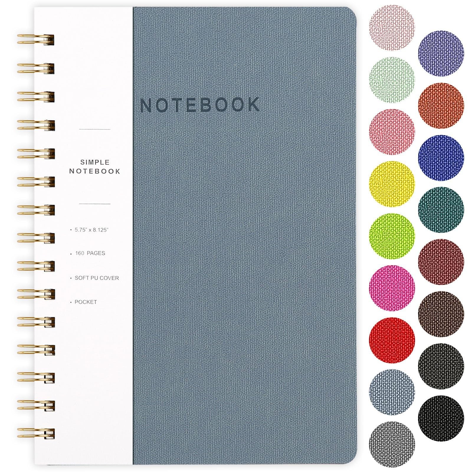 Spiral Notebook-5.75″ x 8.125″ College Ruled Journal with Inner Pockets and 1…