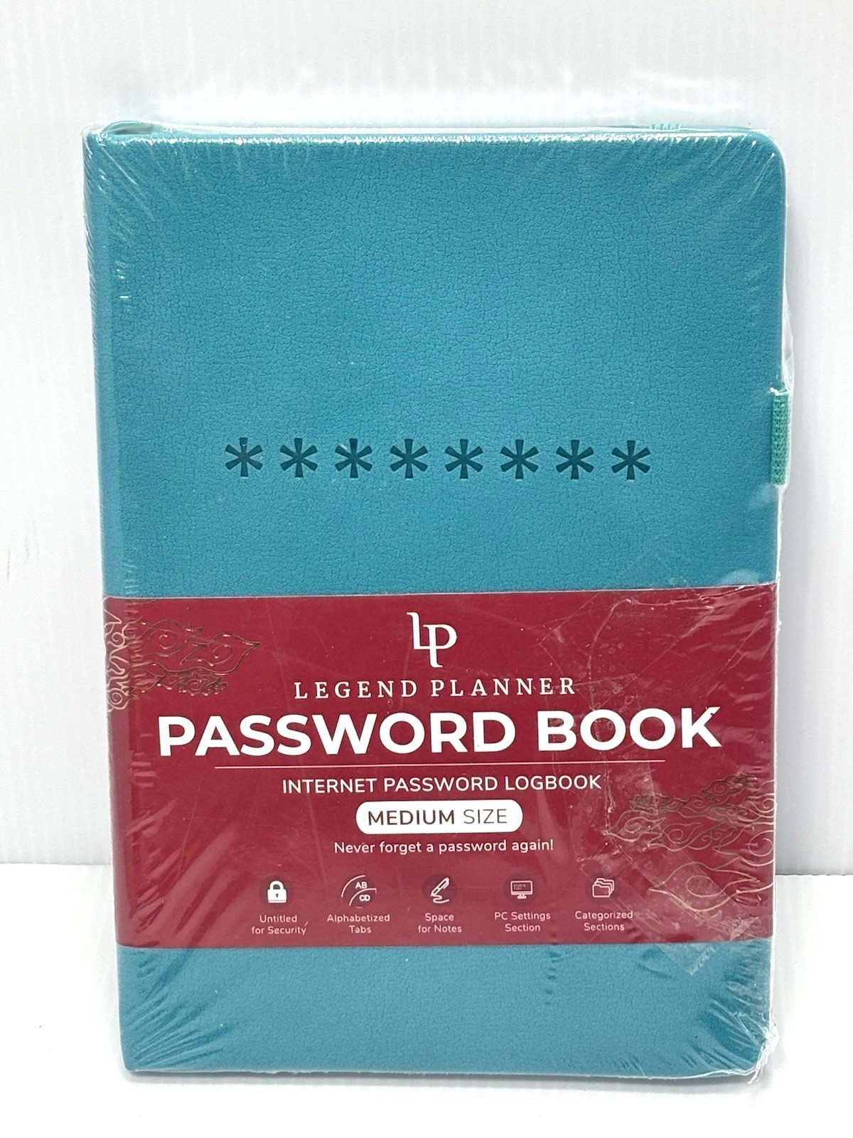 Legend Planner Password Book – Medium Turquoise Hardcover Internet Logbook-NEW