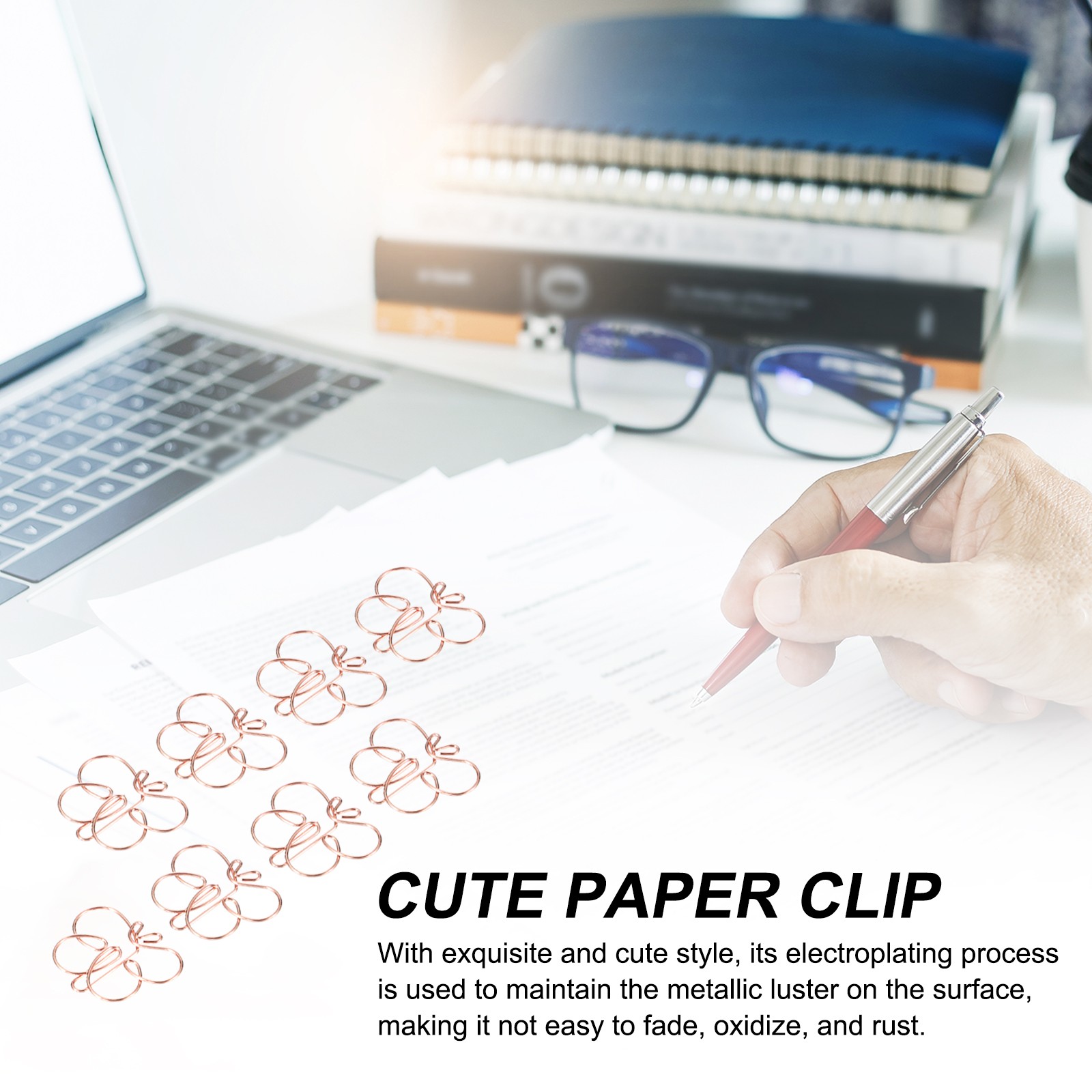 30Pcs Butterfly Shape Cute Paper Clip for Fun Office Supplies, Rose Gold