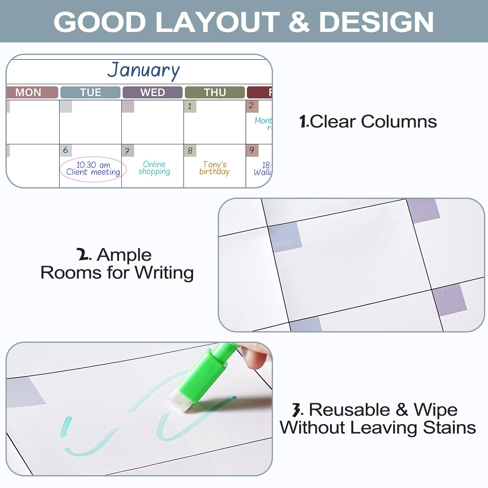 Undated Dry Erase Wall Calendar 1 Month Large 40 Inch White Office Planner Decor
