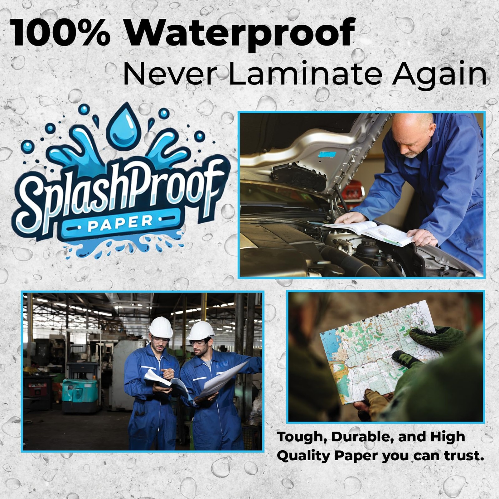 SplashProof Printer Paper – 8.5″ x 11″, 10 Mil Waterproof Paper, Laser White