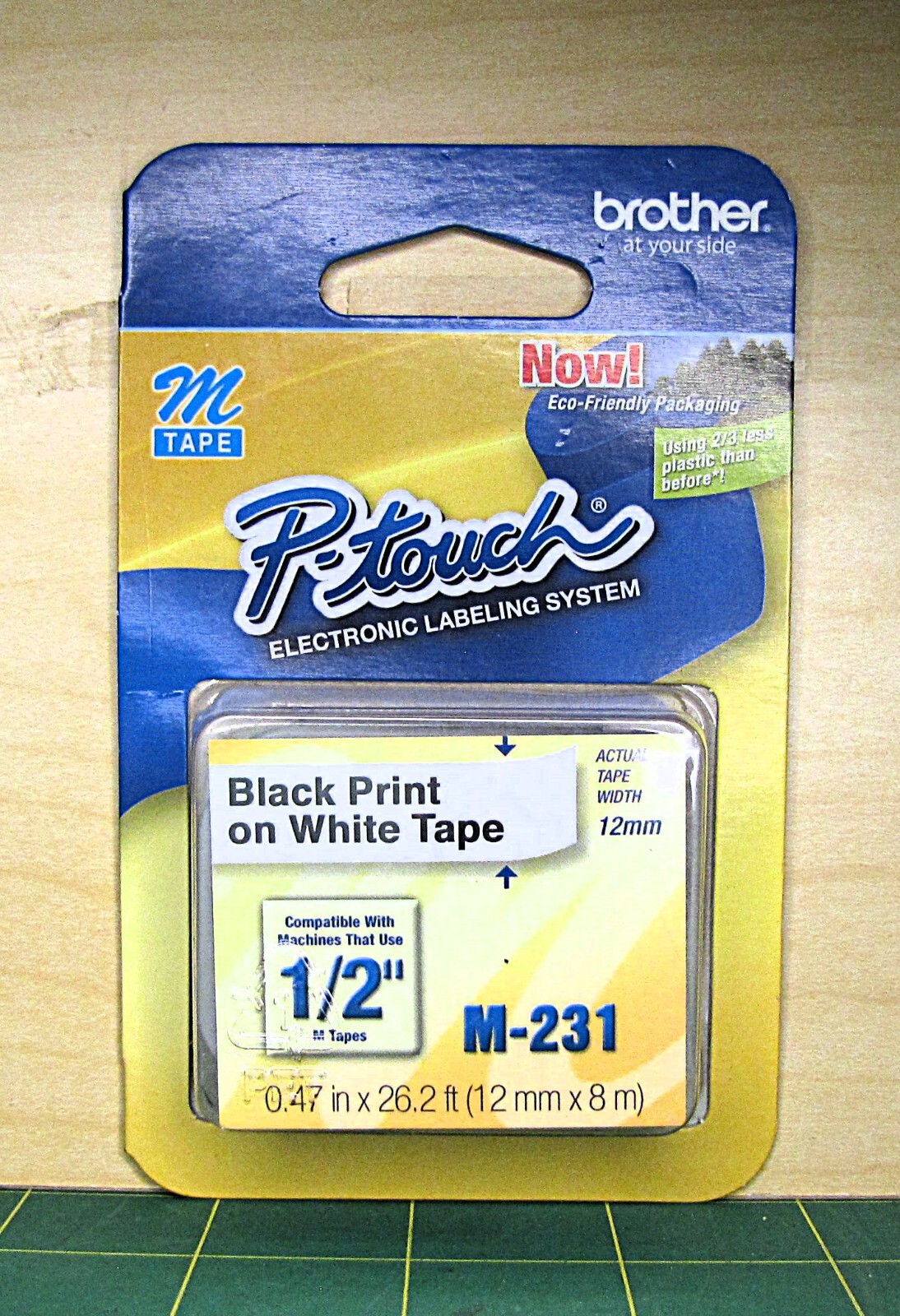 Brother P-Touch M-231 Black on White Tape 12mm x 8m (.47″ x 26.2′) M Tape