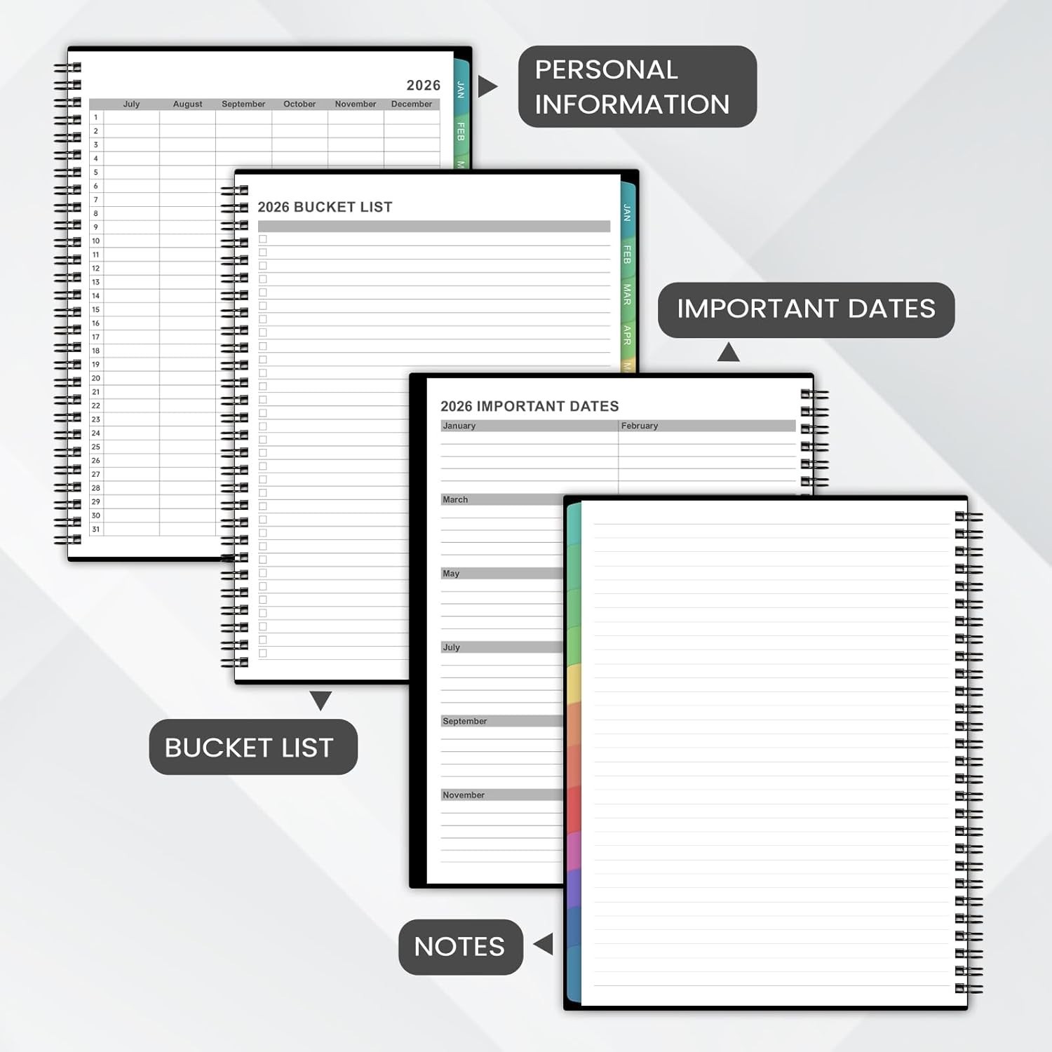 2026 Monthly Planner Jan–Dec, 8×10″ Calendar with Tabs, Notes & Back Pocket