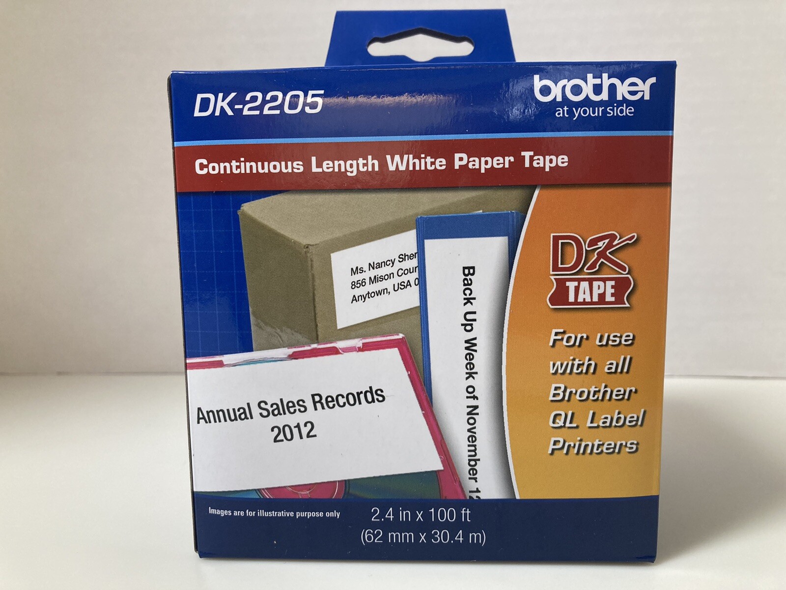 Brother DK Tape DK-2205 Continuous Length White Paper Tape 2.4In X 100Ft New