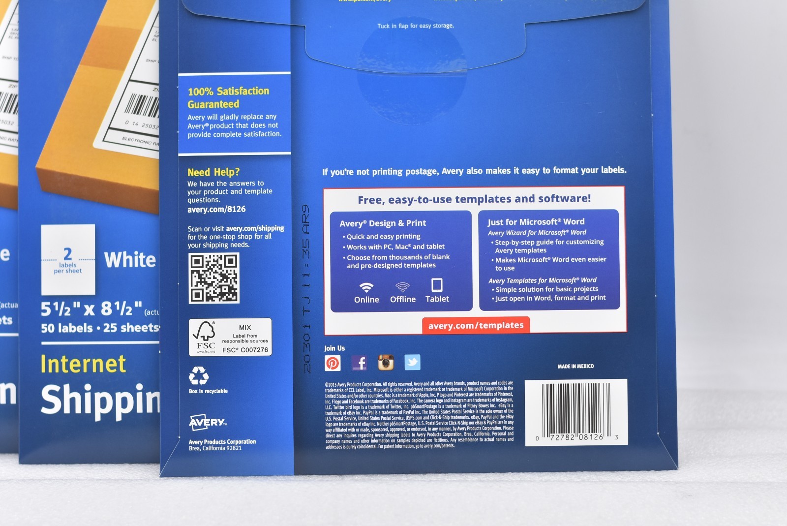 Lot of 3 Avery Half-Sheet Internet Shipping Labels Inkjet White 8126 (150 label