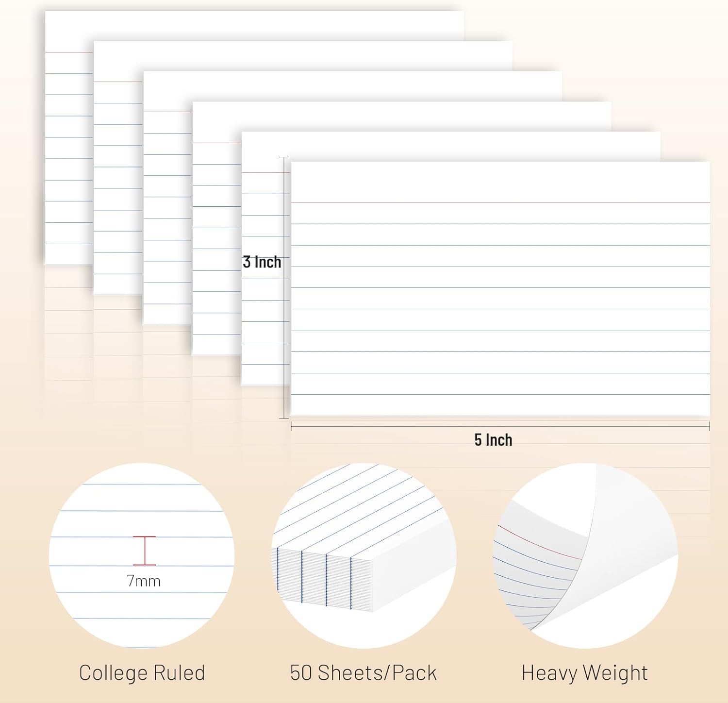 Index Cards 3×5 Inch 200 Count Ruled White Index Cards Flash Cards College Ruled
