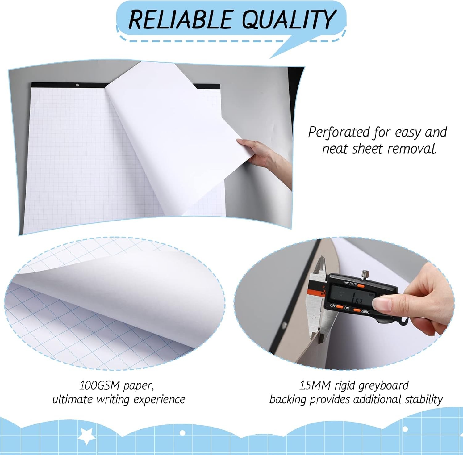 Fainne Large Engineering Graph Paper Pad 22”x17” Landscape White and Blue
