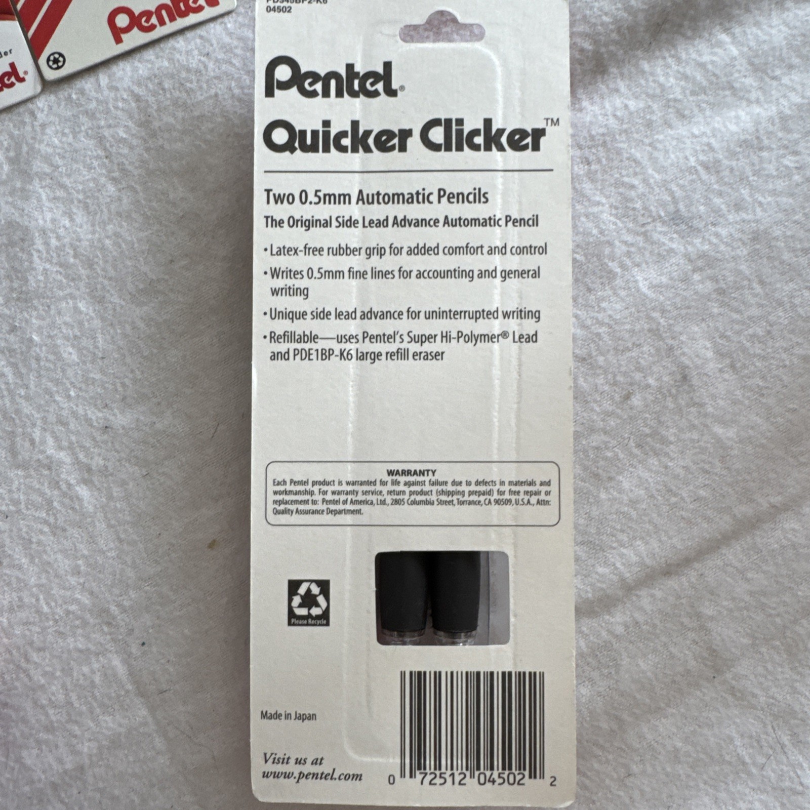 Pentel Quicker Clicker Mechanical Pencils 2-pk Automatic Pencil + Lead + Erasers