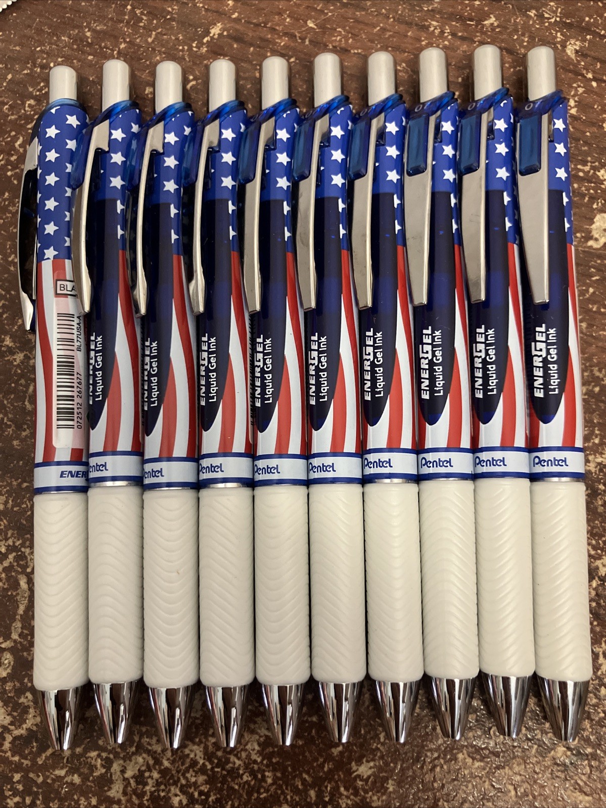 Lot of 10 Pentel EnerGel RTX Liquid Gel Stars & Stripes Ed. 0.7mm Black Ink Pens