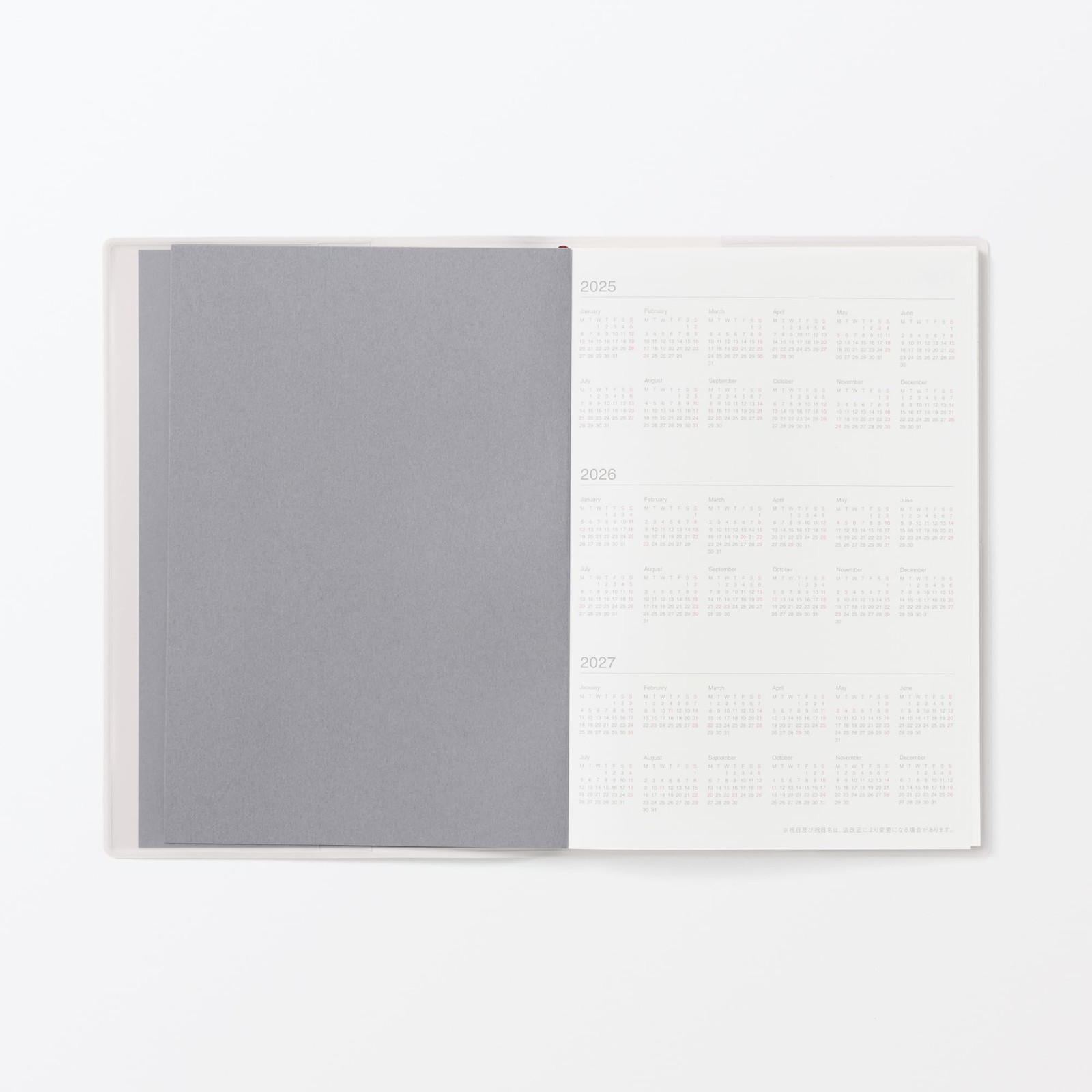 MUJI 2026 Vertical Monthly Weekly Planner B6 White From Dec 2025