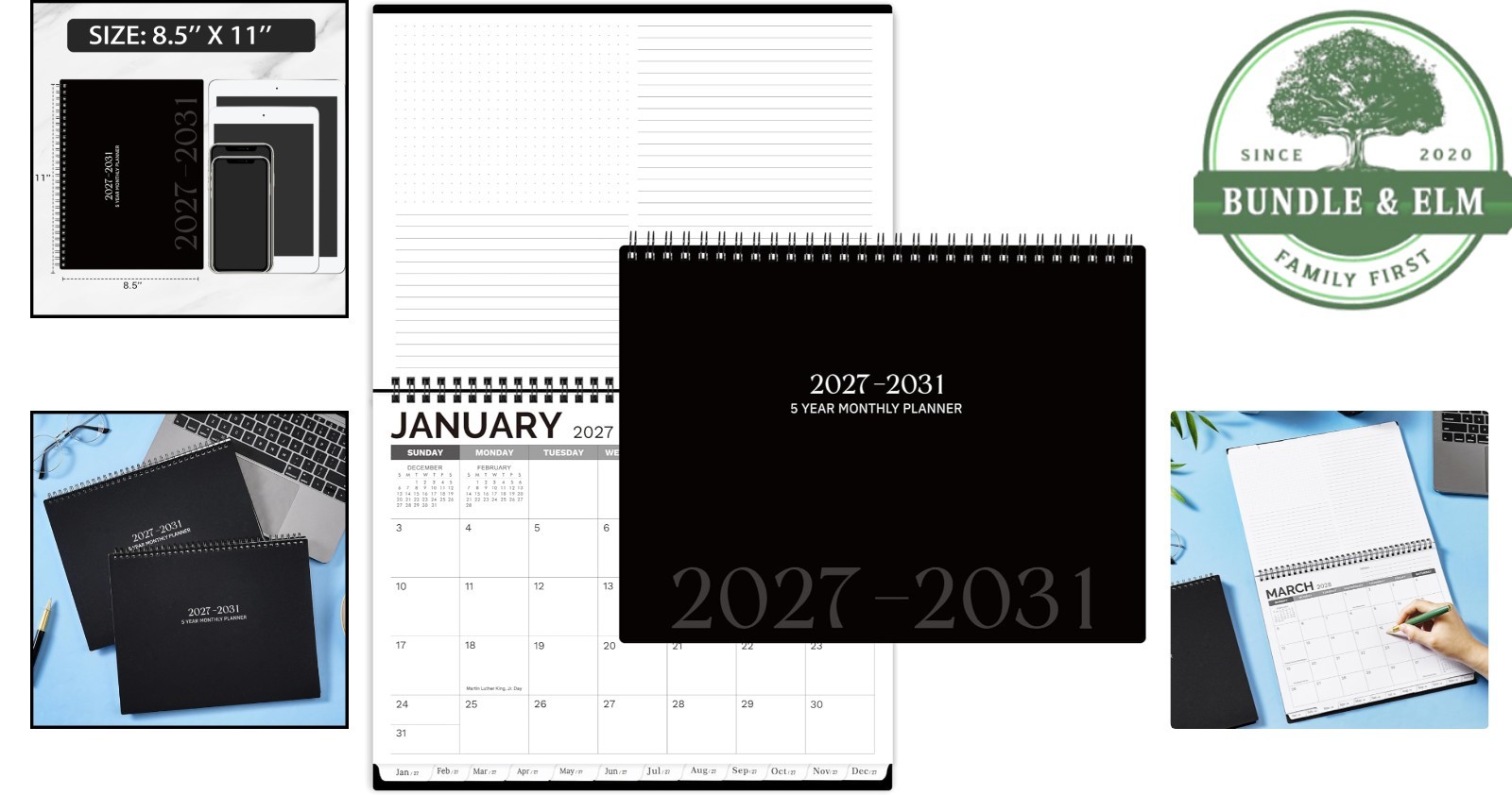 2027-2031 Planner with Unruled Daily Blocks and Notes Columns for Scheduling