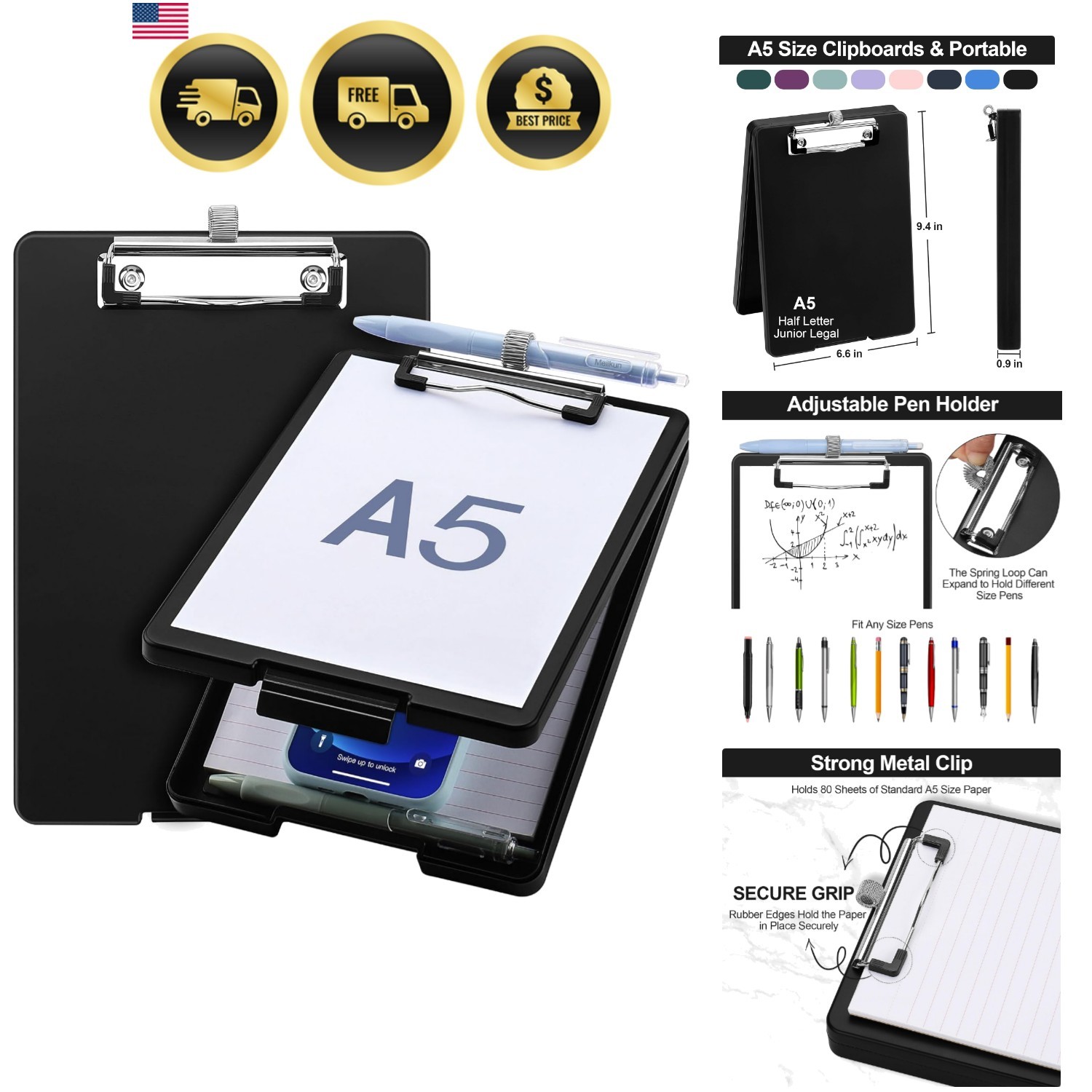 Small Clipboard with Storage, A5 Clipboards with Pen Holder, Half Letter Clip…