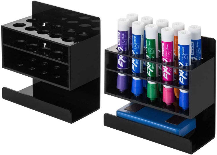 2-Tier Acrylic 10 Slot Dry Erase Whiteboard Marker and Eraser Holder, Set of 2