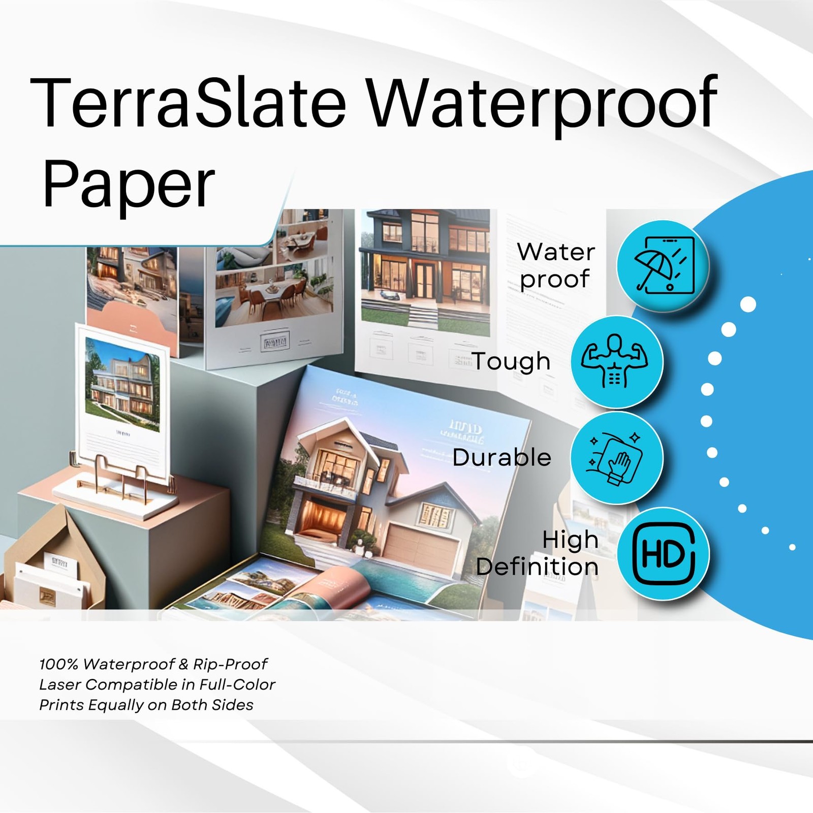 SplashProof Printer Paper – 8.5″ x 11″, 10 Mil Waterproof Paper, Laser White