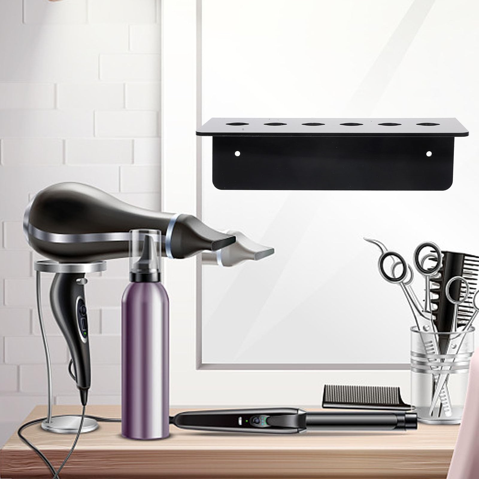PACKOVE hairdressing stand cubby storage shelf clear wall mounted shear Black