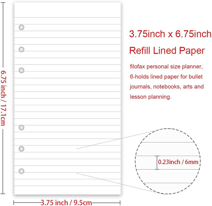 (2 Pack) A6 Lined Refill Paper, 200 Sheets/400 Pages Loose Leaf Paper for Filofa