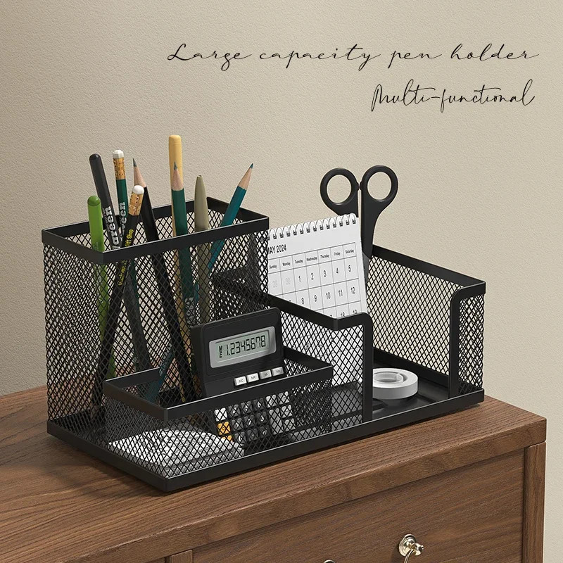 3-Tier Black Mesh Desk Organizer with Pencil Holder Baskets for Office Home